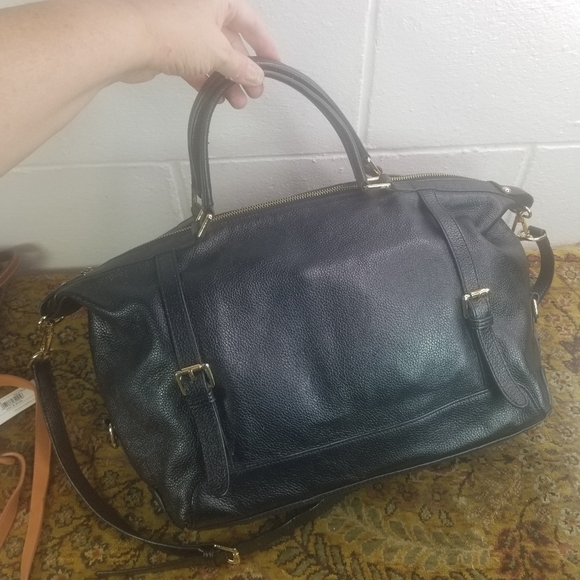 ORA DELPHINE black leather shoulder tote bag - Picture 8 of 11